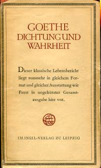 Goethe, Dichtung und Wahrheit. (Umschlag)