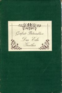 Bohnenblust, Das Erbe Goethes. (Umschlag)