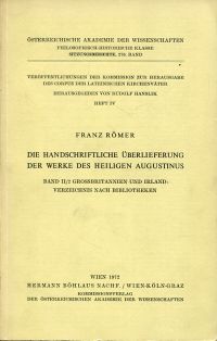 Römer, Die handschriftliche Ueberlieferung der Werke des Heiligen Augustinus. (Umschlag)