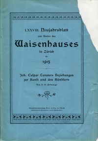 Pestalozzi, Joh. Caspar Lavaters Beziehungen zur Kunst und den Künstlern. (Umschlag)