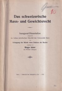 Isler, Das schweizerische Mass- und Gewichtsrecht. (Umschlag)